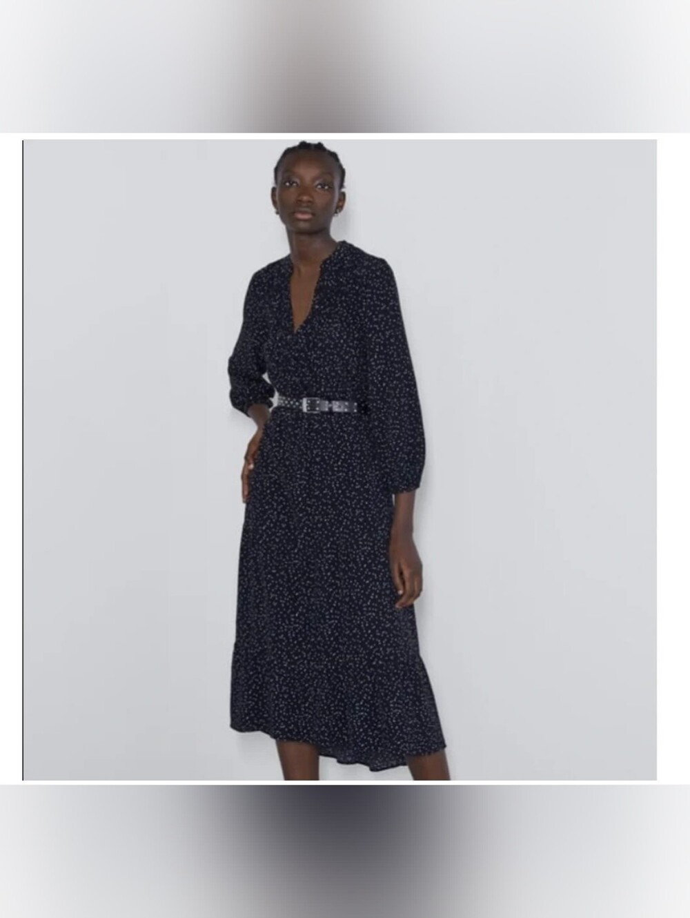 EUC Zara Women's Black Speckled Long Sleeve Midi Dress- Sz L
